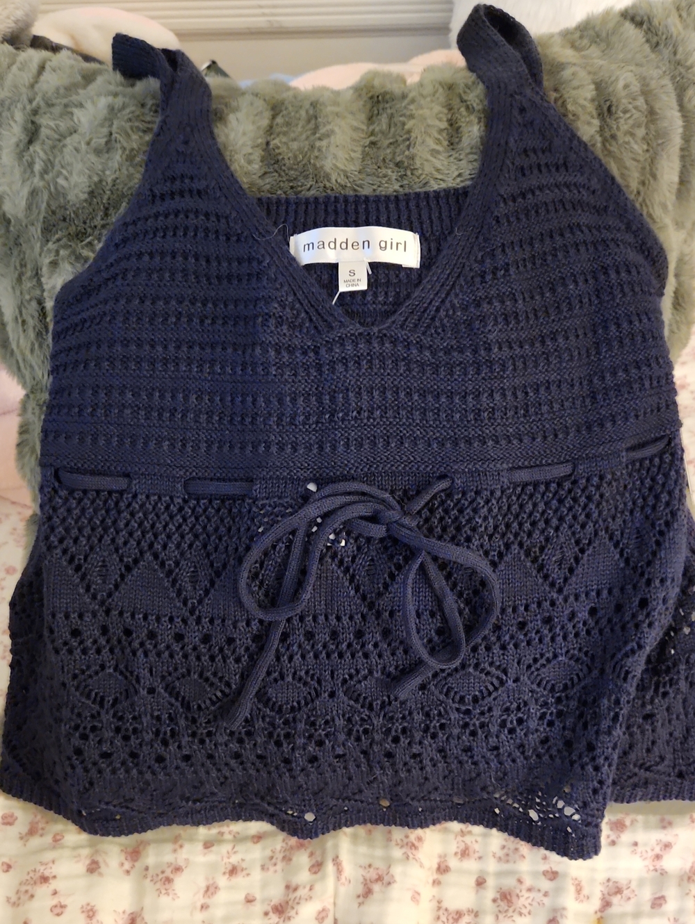 Madden Girl Dark Navy Crochet Drawstring Tank